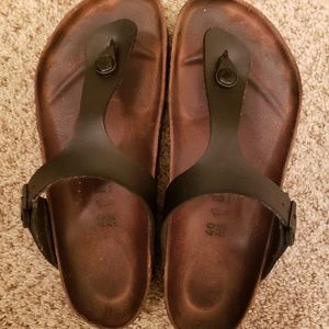 Birkenstock BLACK leather thong sandals